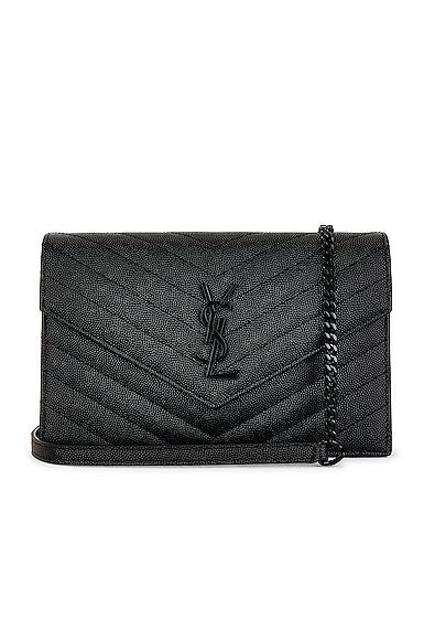 Saint Laurent Cassandre Envelope Chain Wallet Bag in Noir